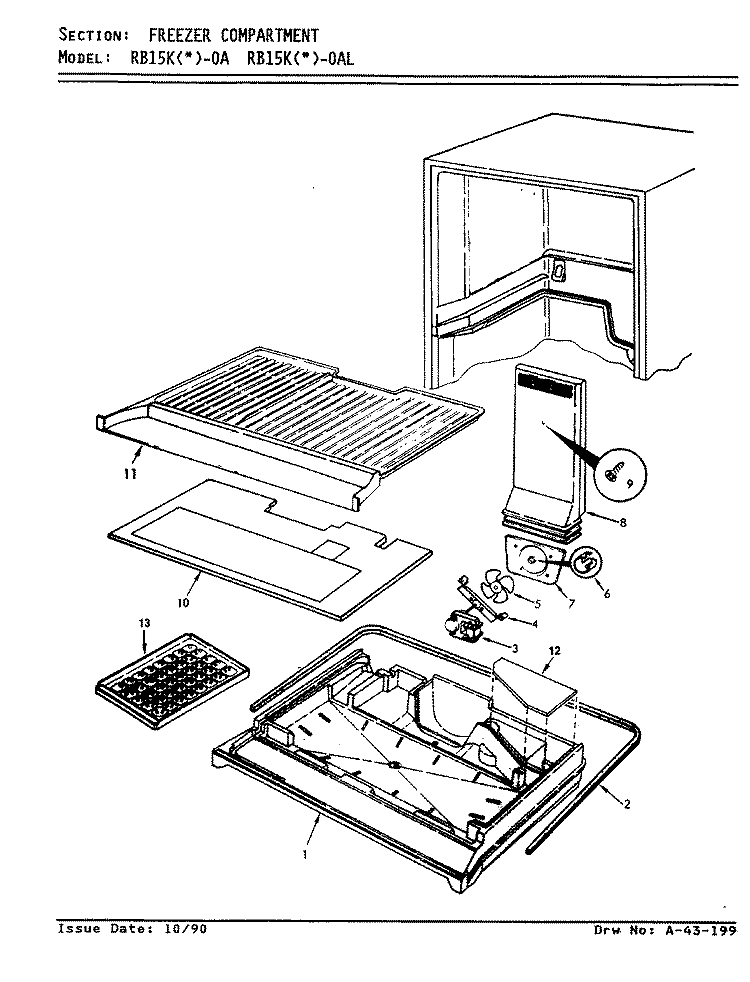 FREEZER COMPARTMENT Diagram and Parts List for RB15KA-0AL AG07B Admiral Refrigerator