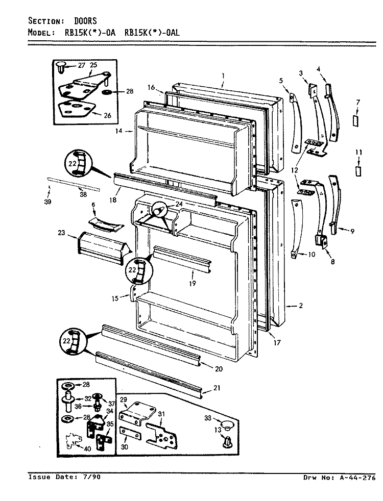 DOORS Diagram and Parts List for RB15KA-0AL AG07B Admiral Refrigerator