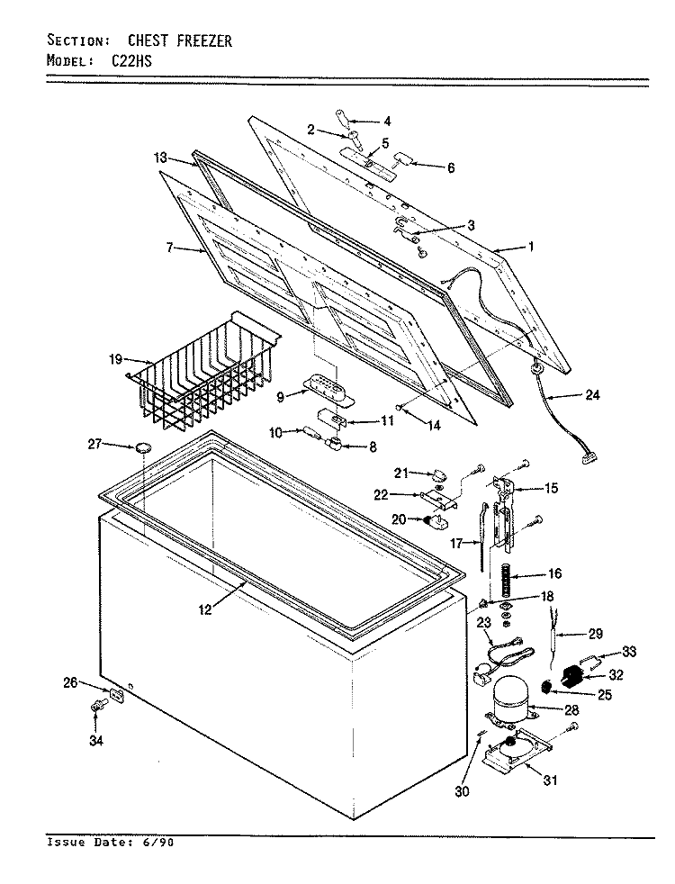 CHEST FREEZER Diagram and Parts List for C22HS V5ZUH0 Crosley Freezer
