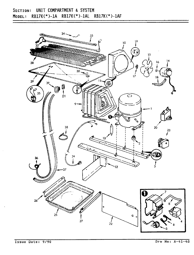 UNIT COMPARTMENT & SYSTEM Diagram and Parts List for RB17KA1AF AG23A Admiral Refrigerator