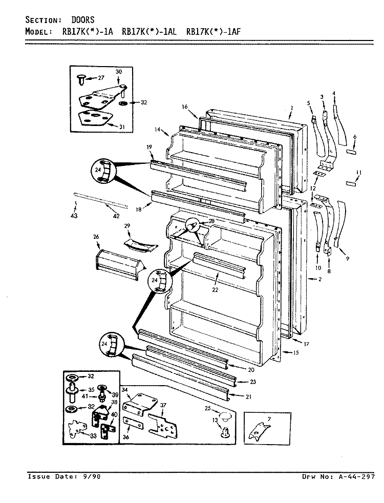 DOORS Diagram and Parts List for RB17KA1AF AG23A Admiral Refrigerator