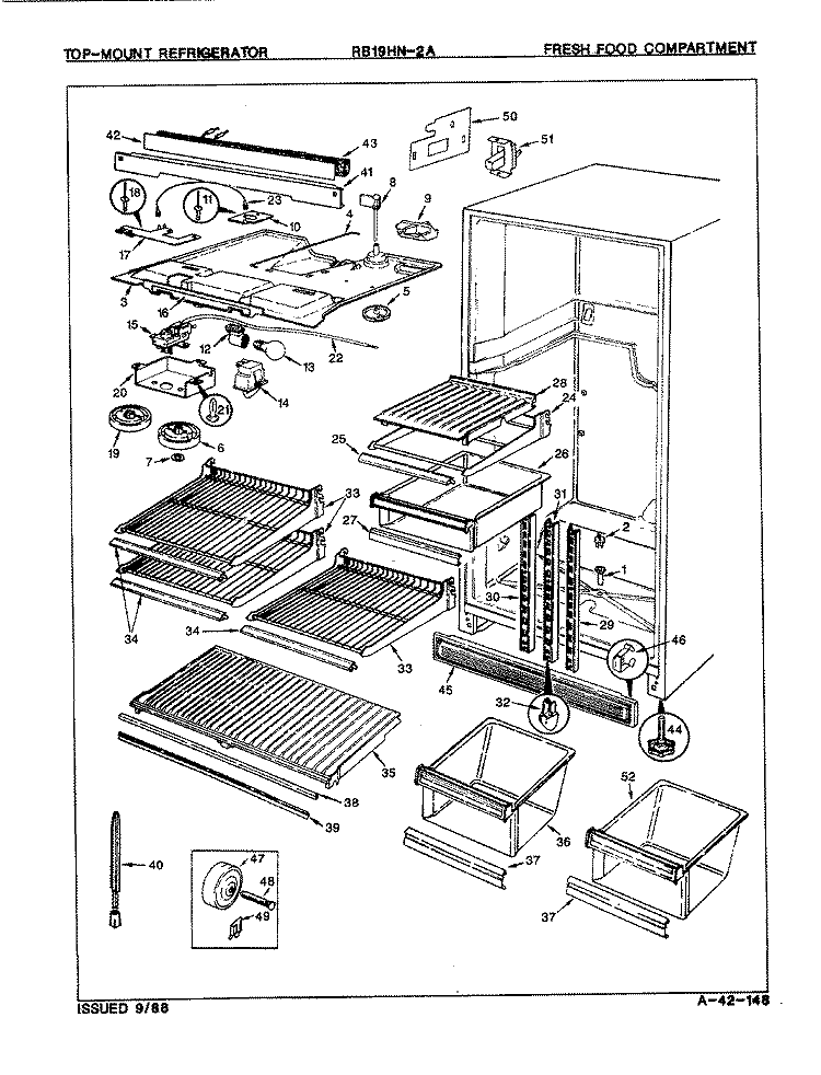FRESH FOOD COMPARTMENT Diagram and Parts List for RB19HA-2A 8C68A Magic Chef Refrigerator