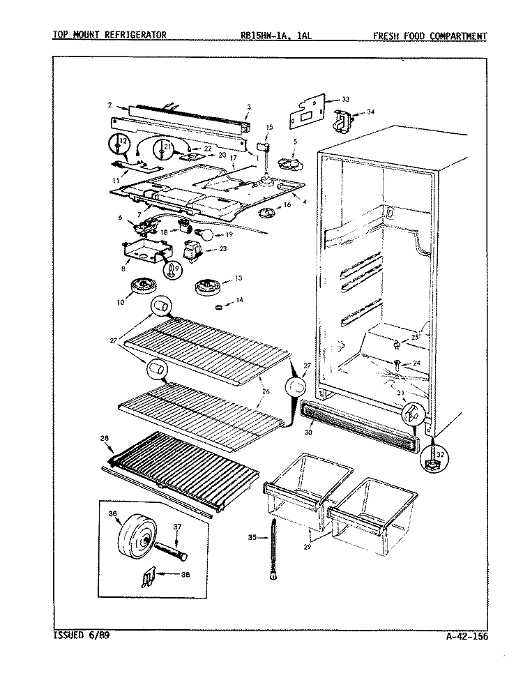 FRESH FOOD COMPARTMENT Diagram and Parts List for RB15HA-1AL 8C43BA Magic Chef Refrigerator