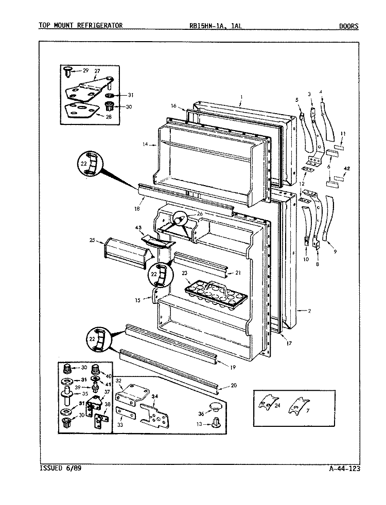 DOORS Diagram and Parts List for RB15HA-1AL 8C43BA Magic Chef Refrigerator