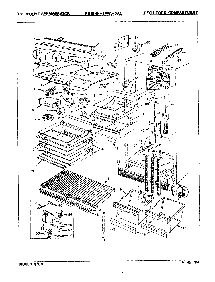 FRESH FOOD COMPARTMENT Diagram and Parts List for RB18HA-3AL 8B22B Admiral Refrigerator