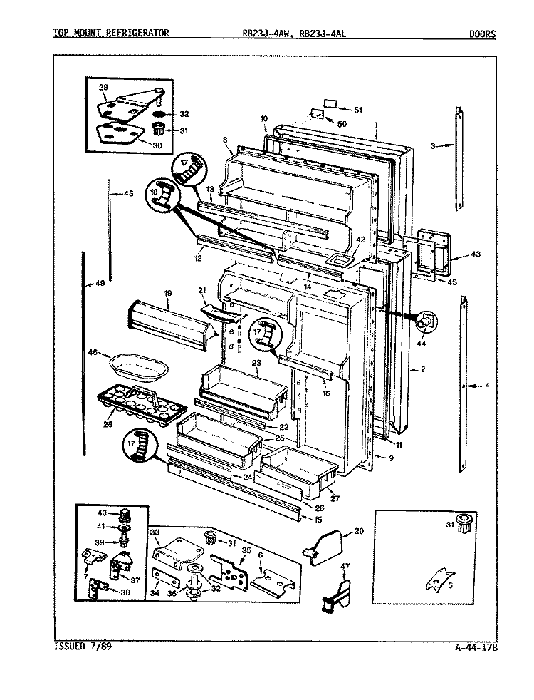 DOORS Diagram and Parts List for RB23JA-4AW 9A36A Admiral Refrigerator