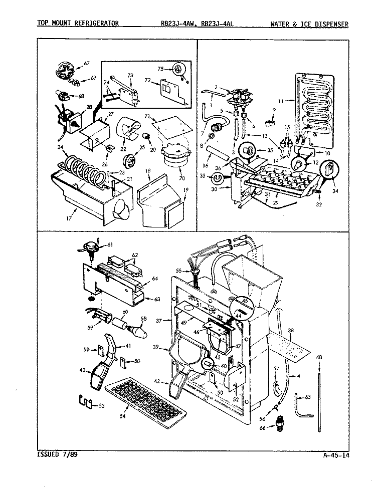 WATER & ICE DISPENSER Diagram and Parts List for RB23JA-4AW 9A36A Admiral Refrigerator