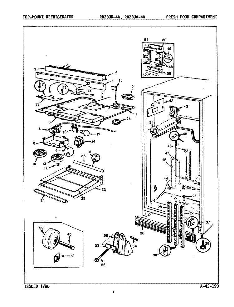FRESH FOOD COMPARTMENT Diagram and Parts List for RB23JN-4A 9A25A Magic Chef Refrigerator