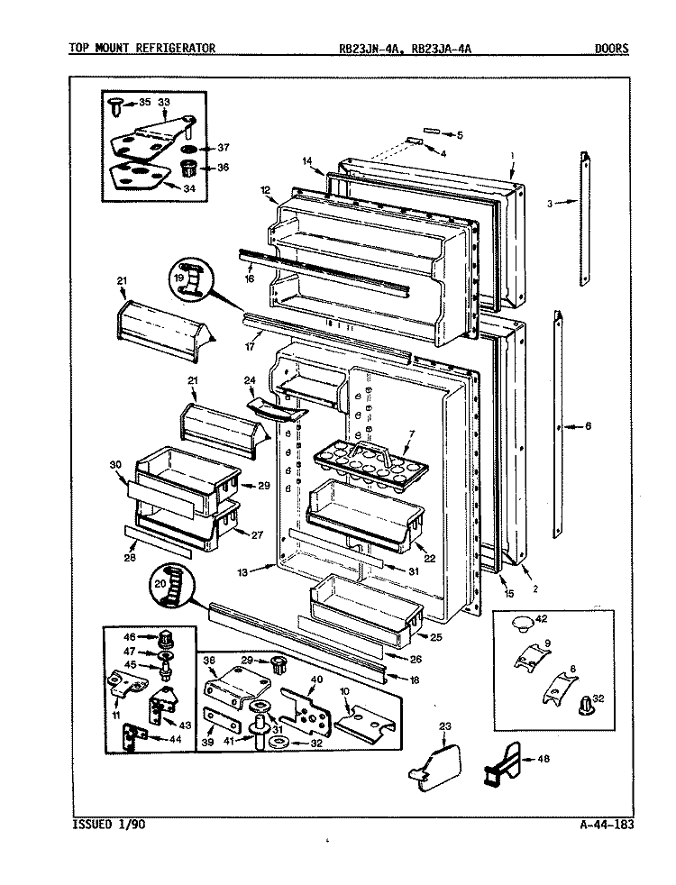 DOORS Diagram and Parts List for RB23JN-4A 9A25A Magic Chef Refrigerator