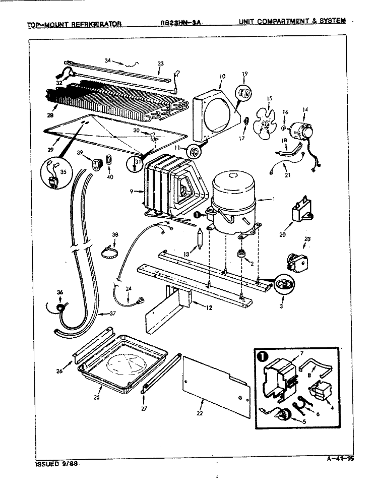 UNIT COMPARTMENT & SYSTEM Diagram and Parts List for RB23HA-3A 8C70A Magic Chef Refrigerator