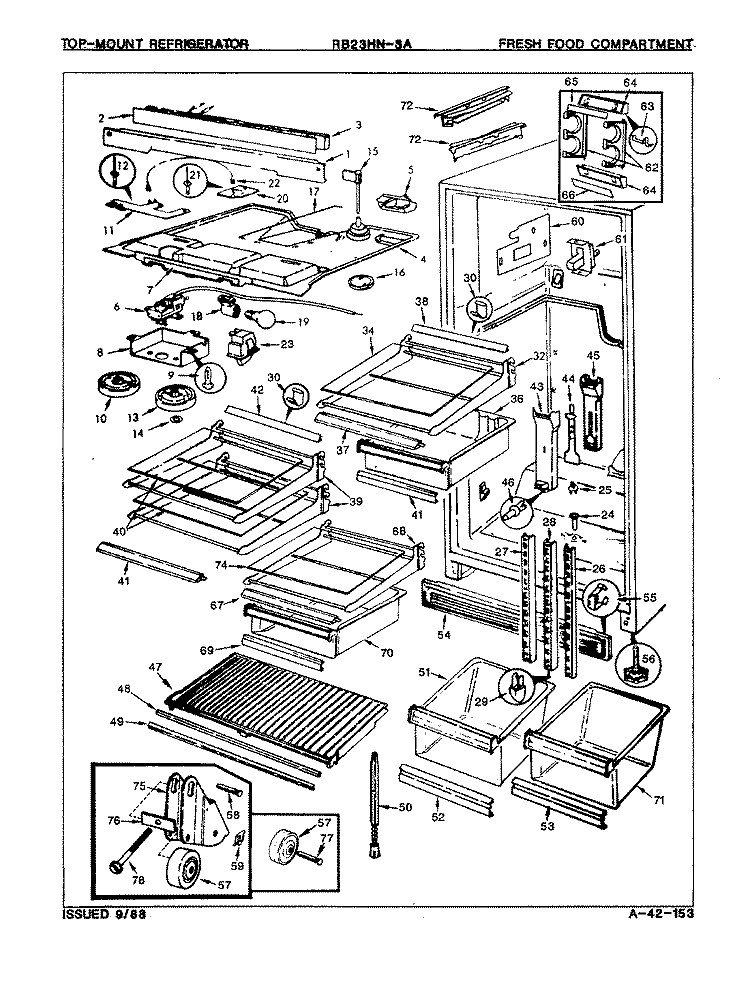 FRESH FOOD COMPARTMENT Diagram and Parts List for RB23HA-3A 8C70A Magic Chef Refrigerator