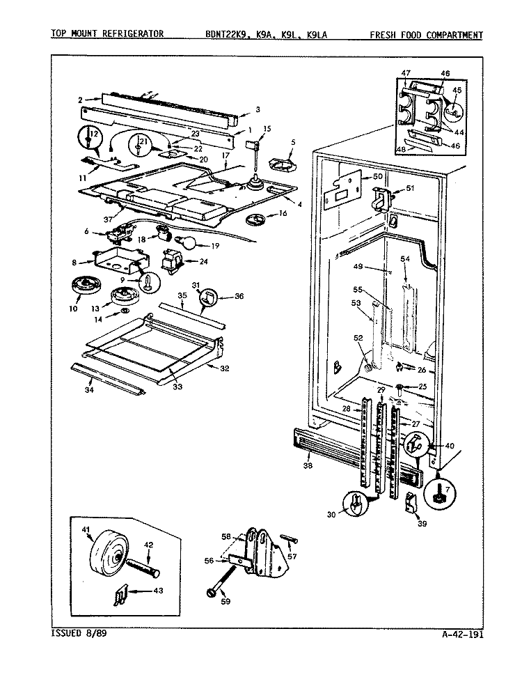 FRESH FOOD COMPARTMENT Diagram and Parts List for BDNT22K9A 9A57A Admiral Refrigerator