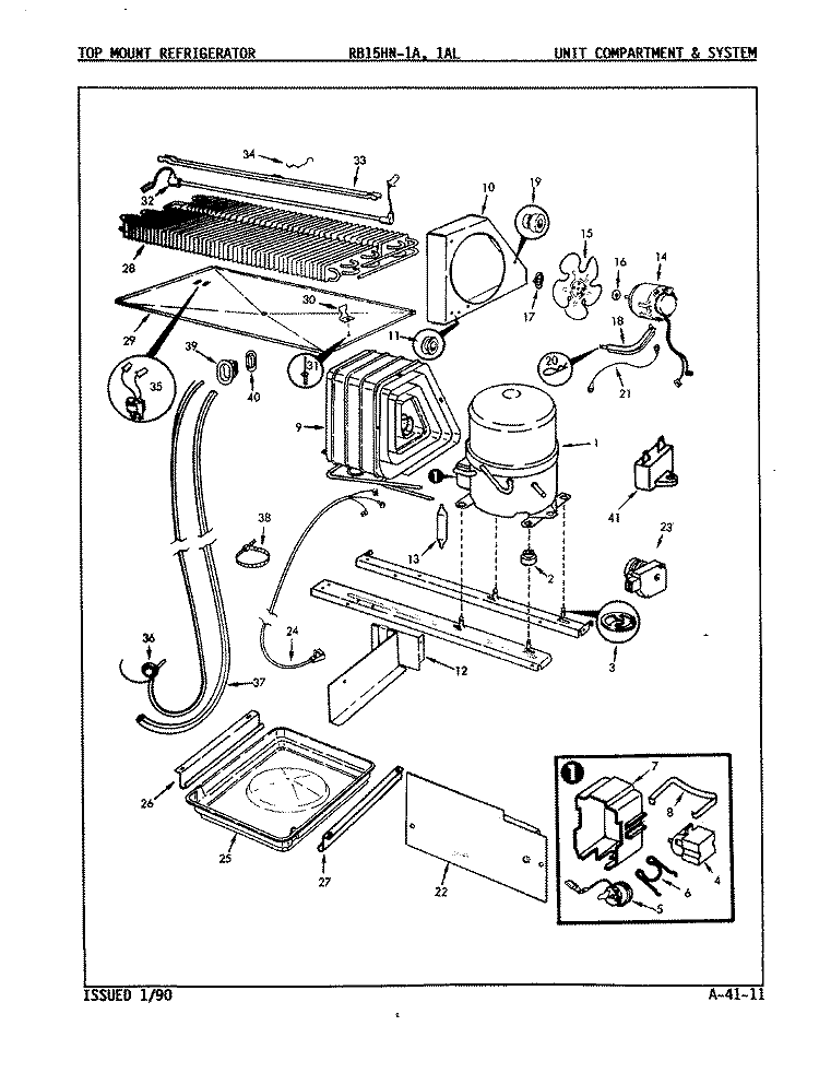 UNIT COMPARTMENT & SYSTEM Diagram and Parts List for RB15HA1AF 8C44A Magic Chef Refrigerator