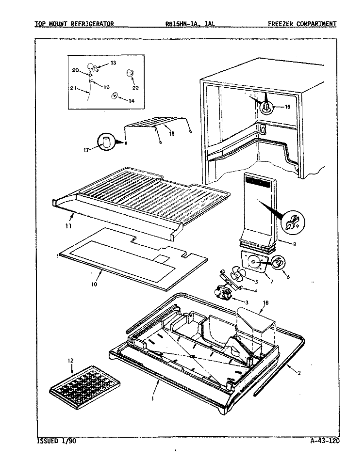 FREEZER COMPARTMENT Diagram and Parts List for RB15HA-1A 9B41C Magic Chef Refrigerator