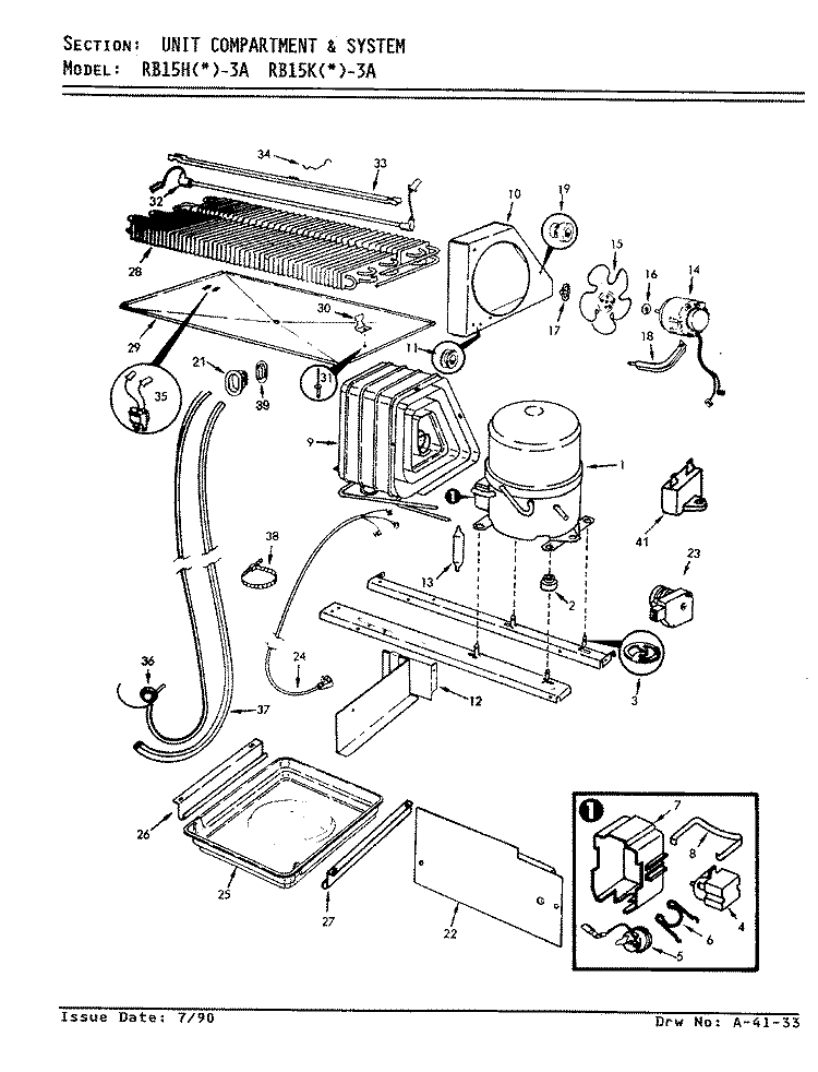 UNIT COMPARTMENT & SYSTEM Diagram and Parts List for RB15HA-3A 8C72A Magic Chef Refrigerator
