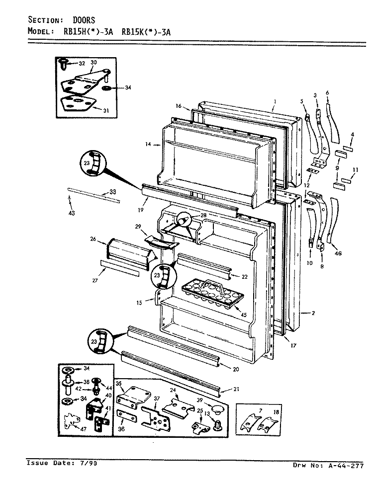DOORS Diagram and Parts List for RB15HA-3A 8C72A Magic Chef Refrigerator