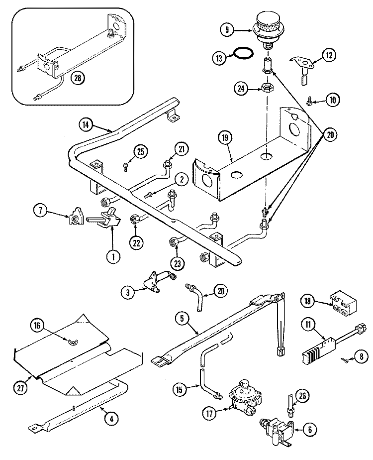 GAS CONTROLS Diagram and Parts List for 3468VVV  Magic Chef Range