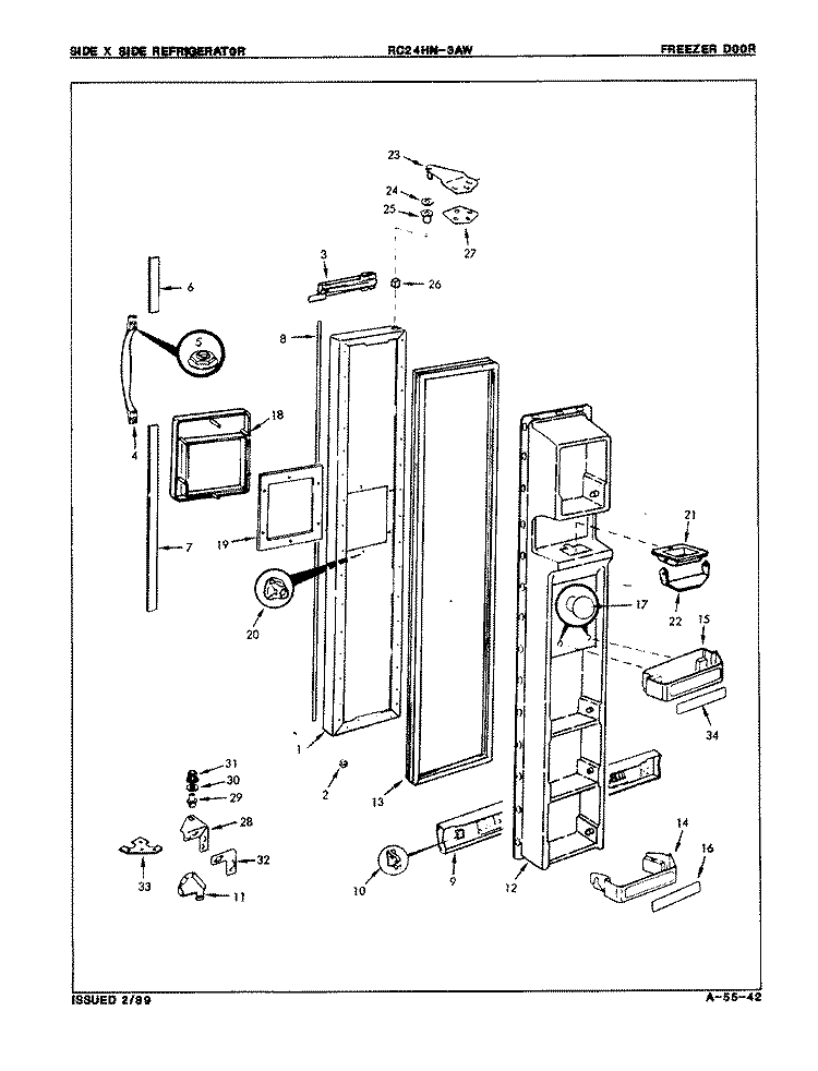 FREEZER DOOR Diagram and Parts List for RC24HA-3AW 8N13A Magic Chef Refrigerator