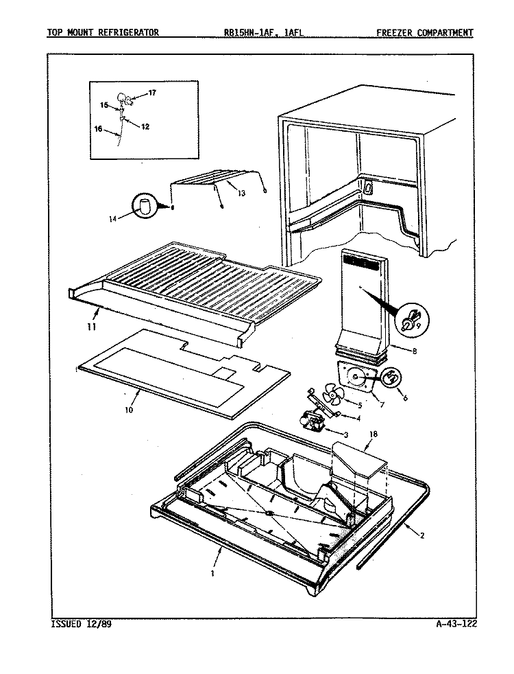 FREEZER COMPARTMENT Diagram and Parts List for RB15HA1AF 9B44A Magic Chef Refrigerator