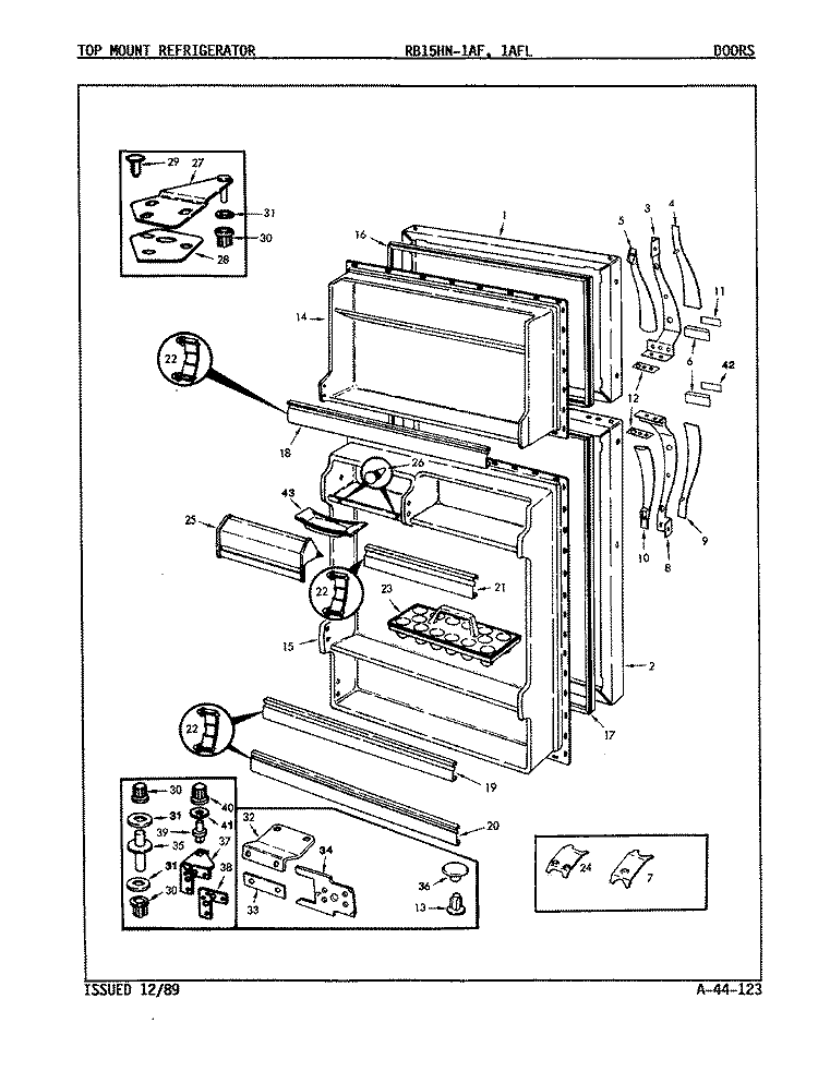 DOORS Diagram and Parts List for RB15HA1AF 9B44A Magic Chef Refrigerator