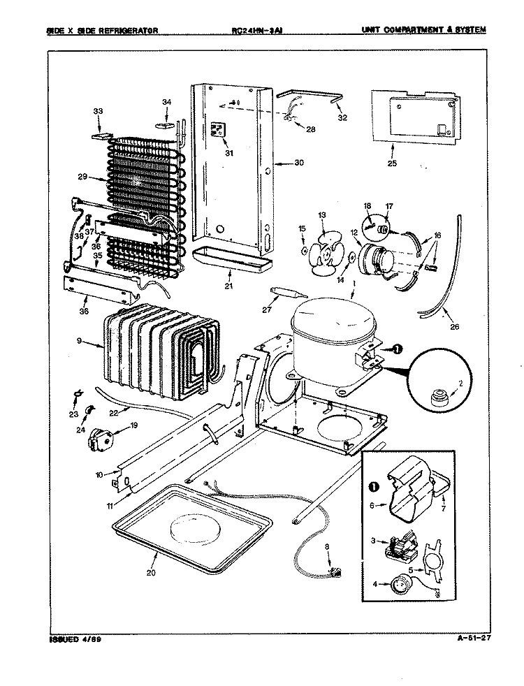 UNIT COMPARTMENT & SYSTEM Diagram and Parts List for RC24HY-3AI 8N72A Magic Chef Refrigerator