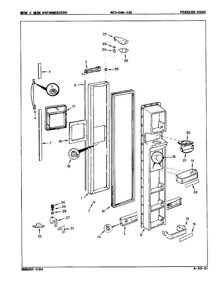 FREEZER DOOR Diagram and Parts List for RC24HA-3AI 8N72A Magic Chef Refrigerator