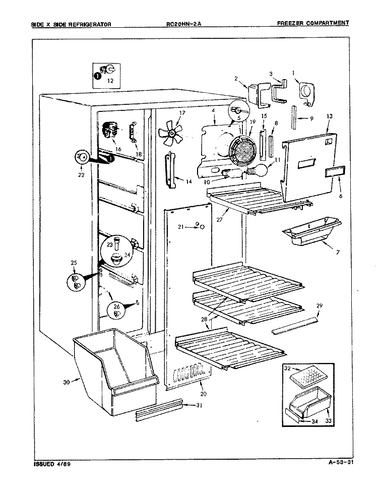 FREEZER COMPARTMENT Diagram and Parts List for RC20HA-2A 8N12B Amana Refrigerator