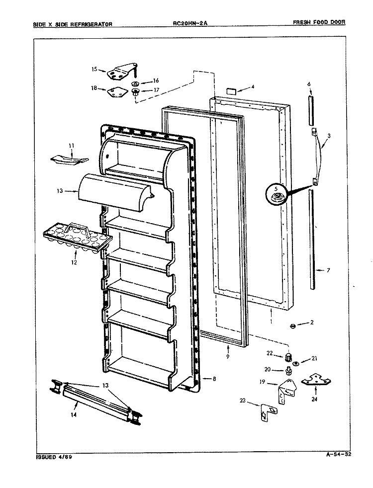 FRESH FOOD DOOR Diagram and Parts List for RC20HA-2A 8N12B Amana Refrigerator