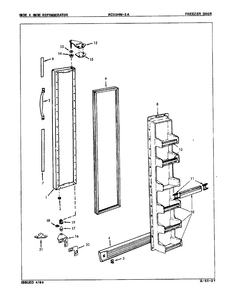 FREEZER DOOR Diagram and Parts List for RC20HA-2A 8N12B Amana Refrigerator