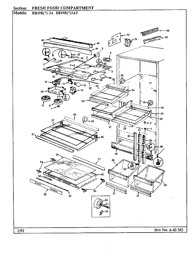 FRESH FOOD COMPARTMENT Diagram and Parts List for RB19KA-3AT BL51A Admiral Refrigerator