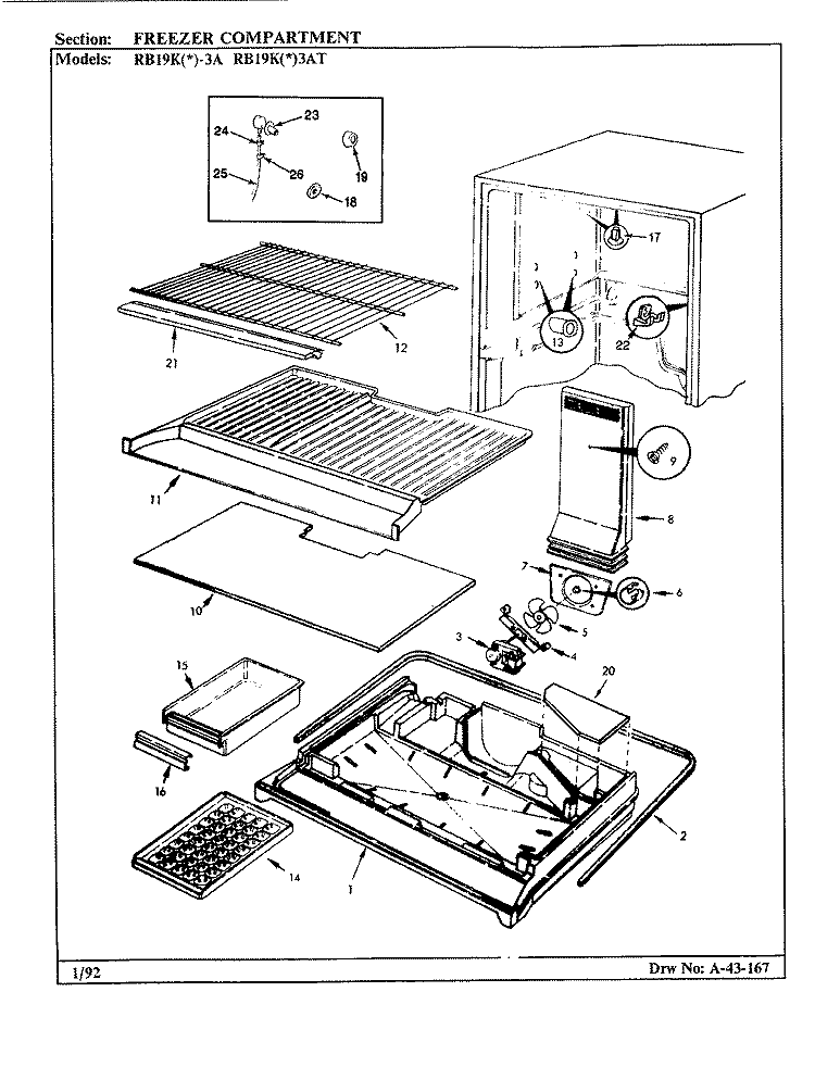 FREEZER COMPARTMENT Diagram and Parts List for RB19KA-3AT BL51A Admiral Refrigerator