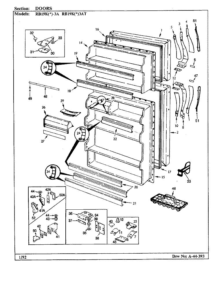 DOORS Diagram and Parts List for RB19KA-3AT BL51A Admiral Refrigerator