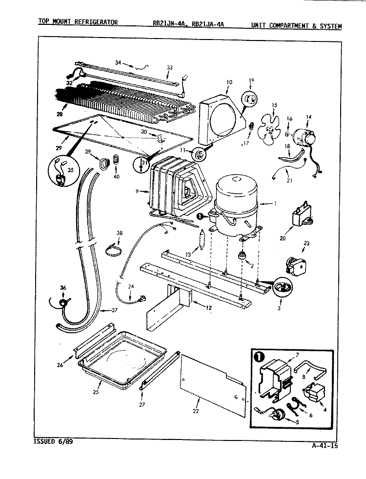 UNIT COMPARTMENT & SYSTEM Diagram and Parts List for RB21JN-4A 9A23A Magic Chef Refrigerator