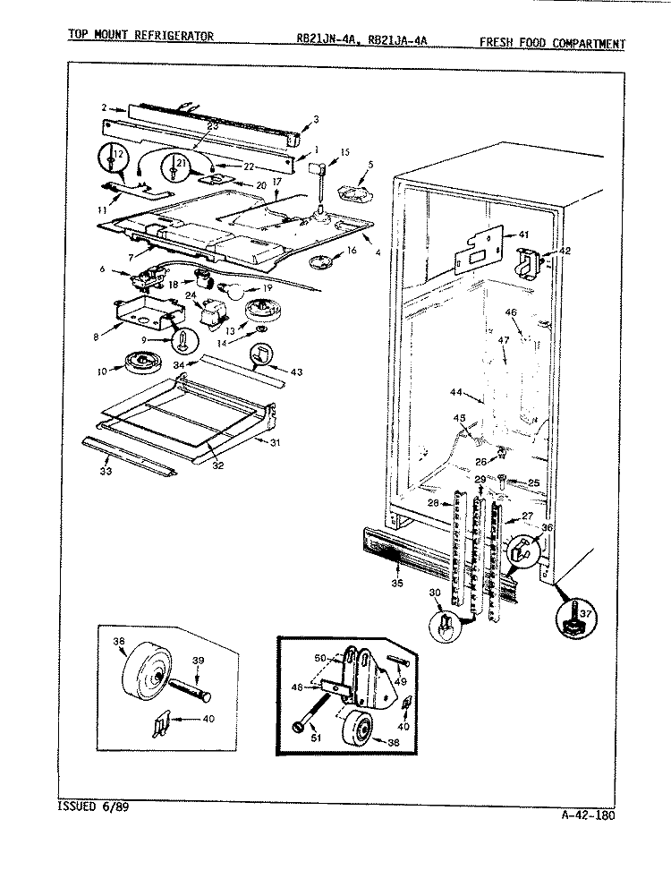 FRESH FOOD COMPARTMENT Diagram and Parts List for RB21JA-4A 9A23B Magic Chef Refrigerator