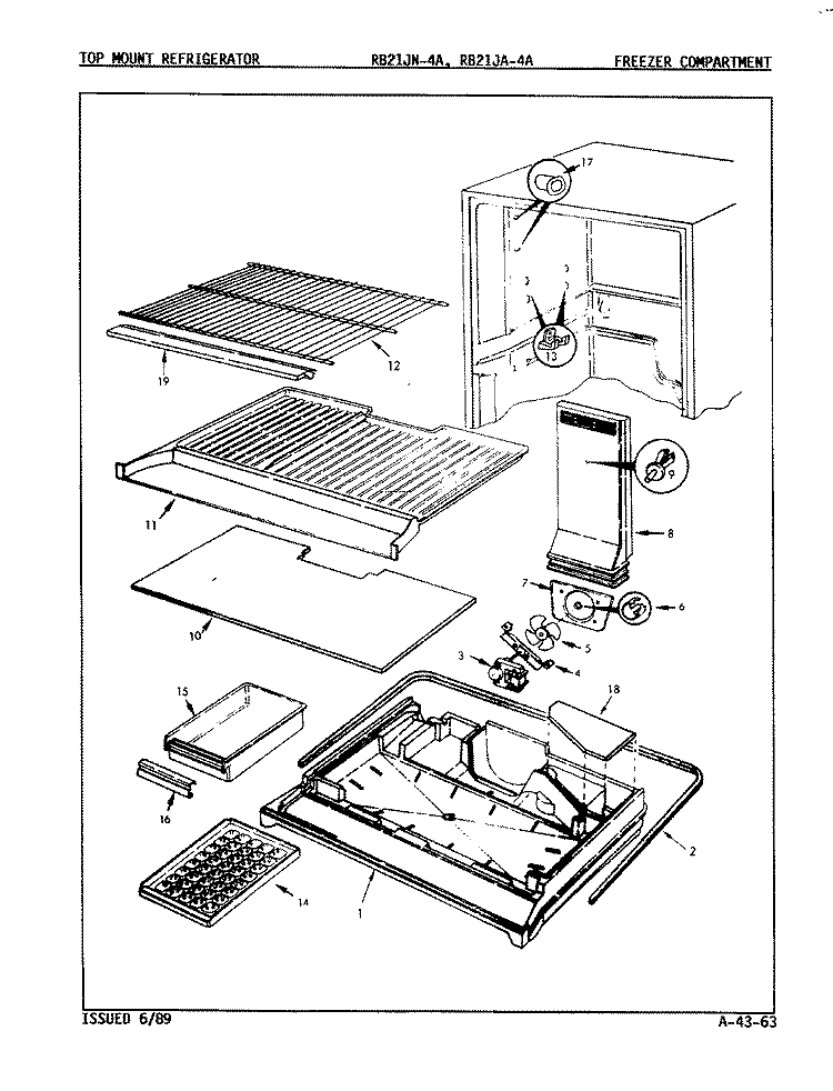 FREEZER COMPARTMENT Diagram and Parts List for RB21JA-4A 9A24C Magic Chef Refrigerator