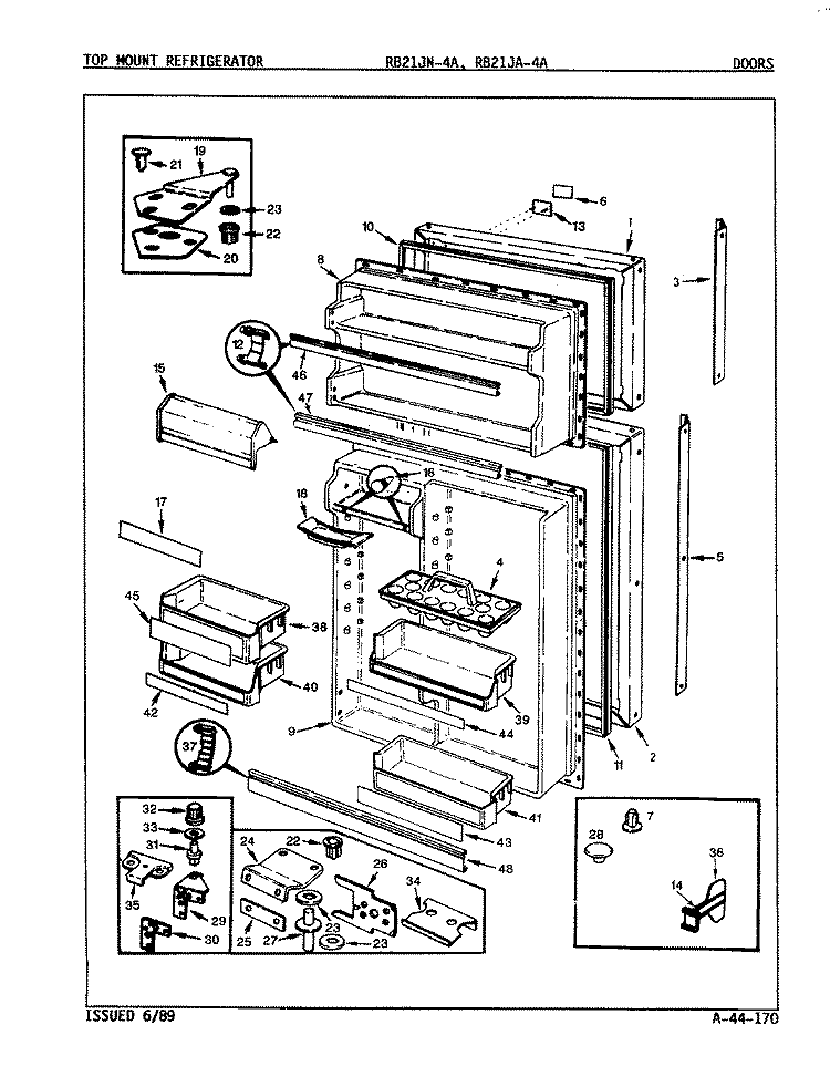 DOORS Diagram and Parts List for RB21JA-4A 9A24C Magic Chef Refrigerator
