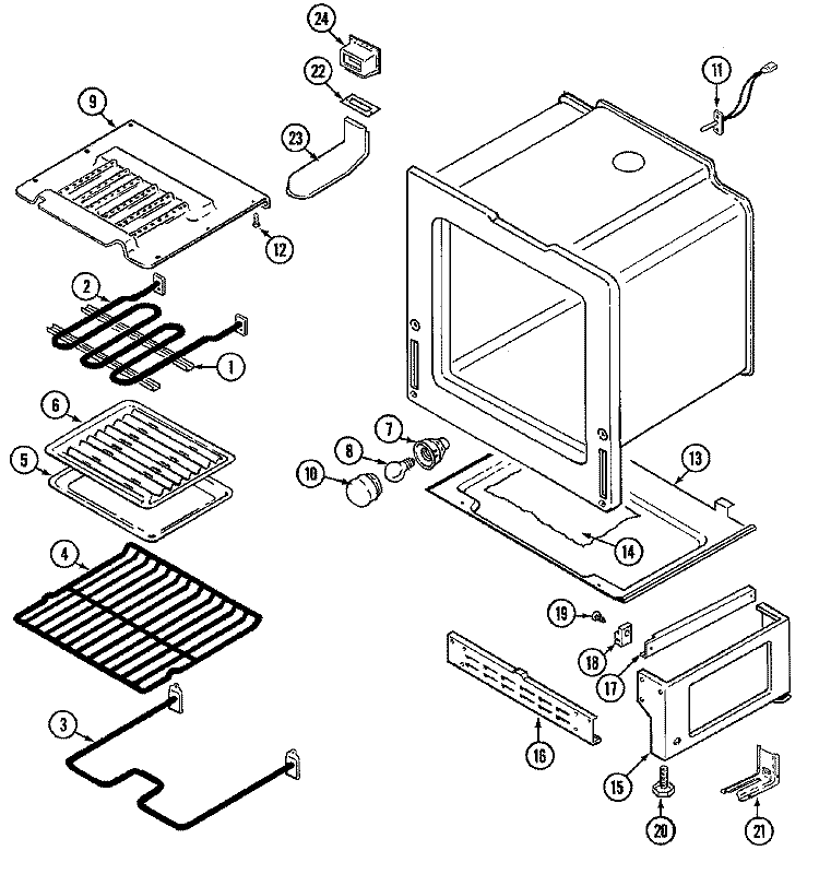 OVEN / BASE Diagram and Parts List for 3867VVD  Magic Chef Range