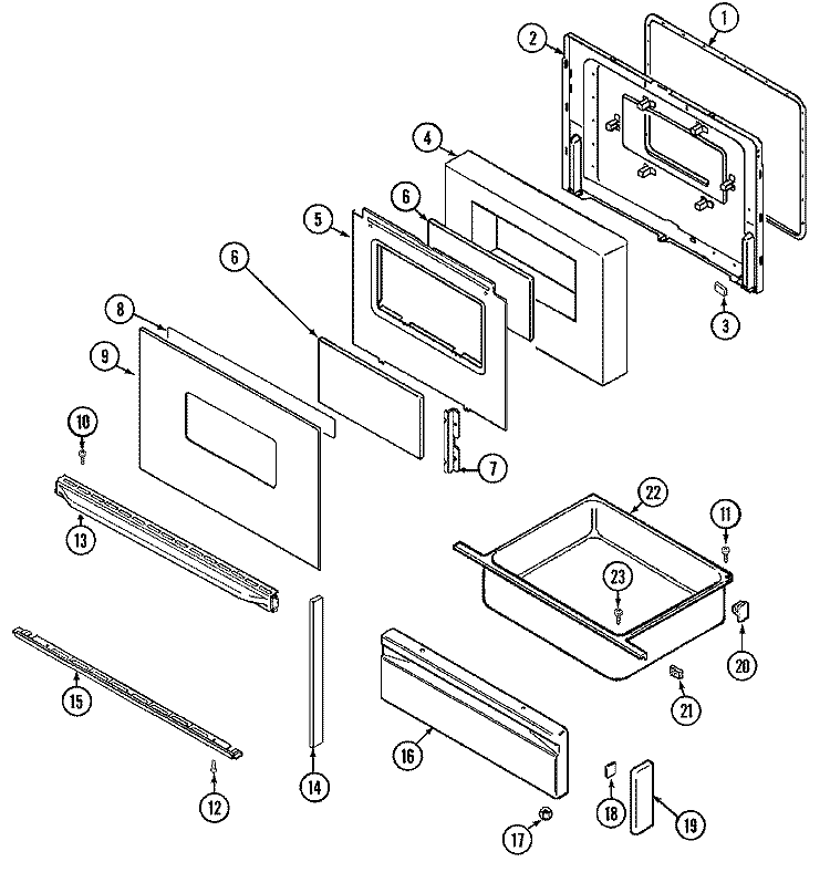DOOR / DRAWER (SER. PRE. 34) Diagram and Parts List for 3889VRA  Magic Chef Range
