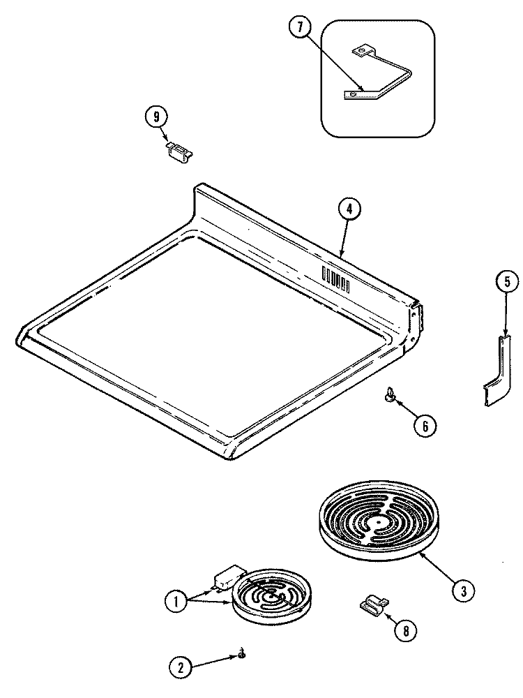 TOP ASSEMBLY Diagram and Parts List for 3867VVD  Magic Chef Range