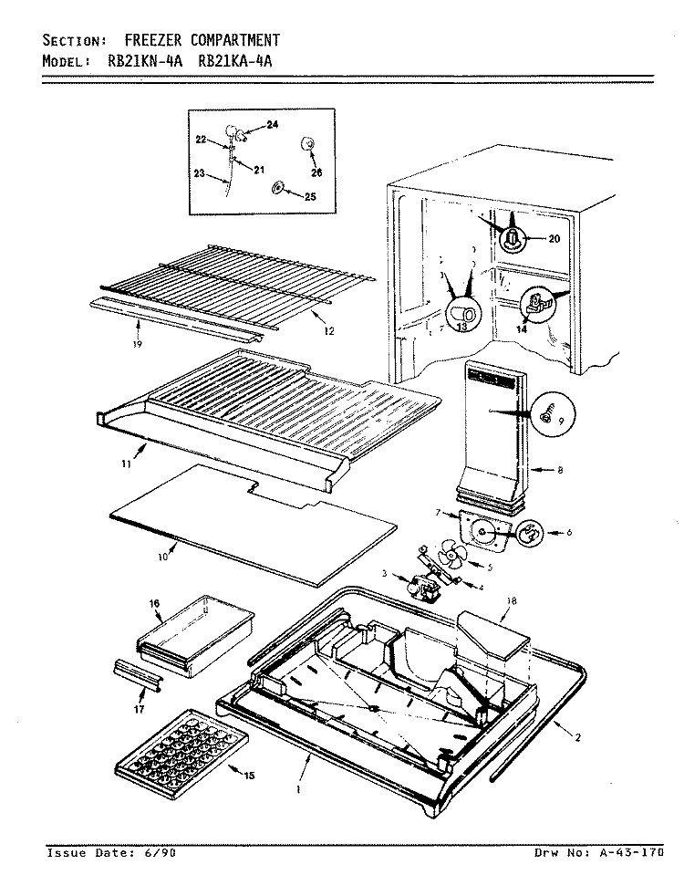 FREEZER COMPARTMENT Diagram and Parts List for RB21KA-4A AG72B Magic Chef Refrigerator