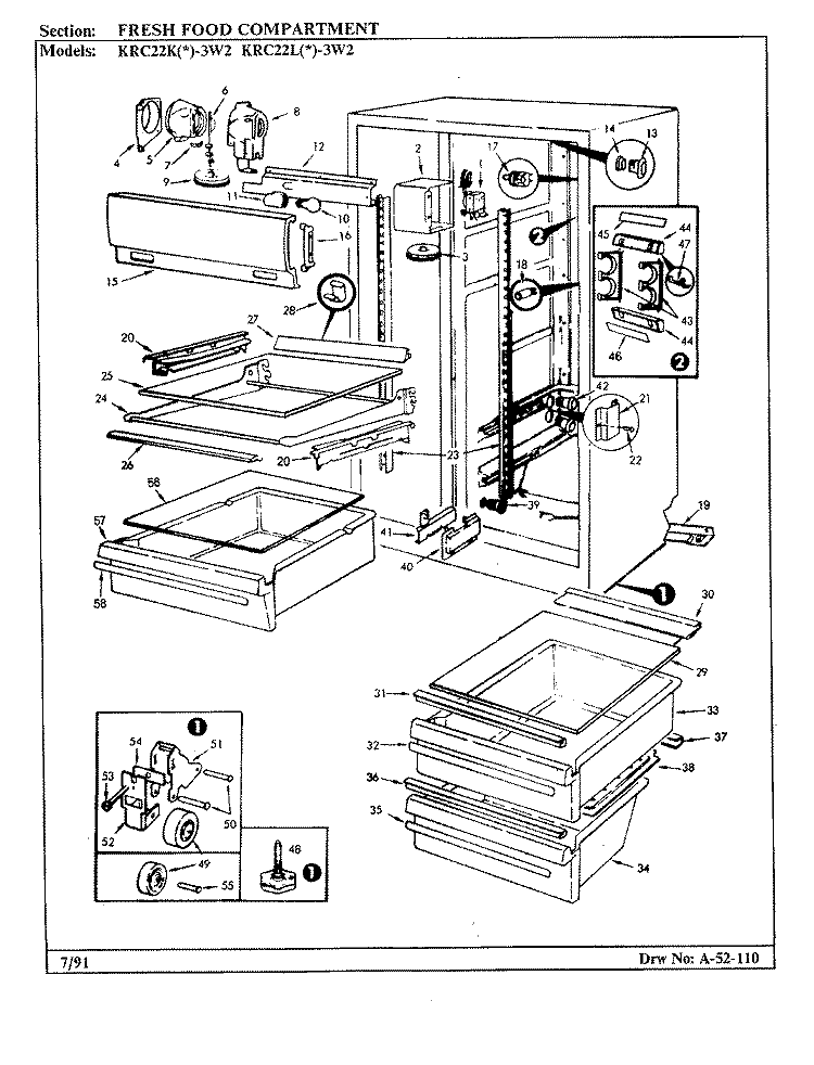 FRESH FOOD COMPARTMENT Diagram and Parts List for KRC22KA3W2 AP37A Admiral Refrigerator