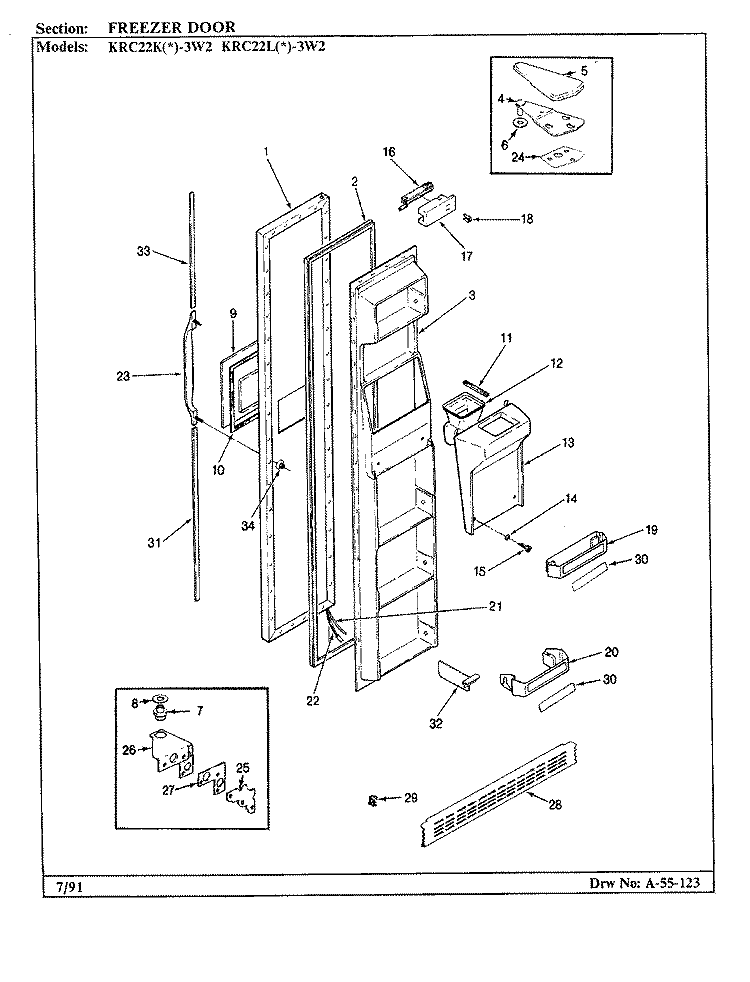 FREEZER DOOR Diagram and Parts List for KRC22KA3W2 AP37A Admiral Refrigerator