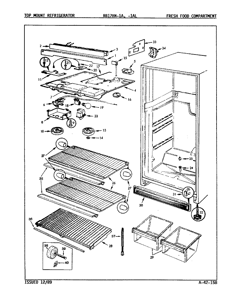 FRESH FOOD COMPARTMENT Diagram and Parts List for RB17HA-1AL 9B47A Magic Chef Refrigerator