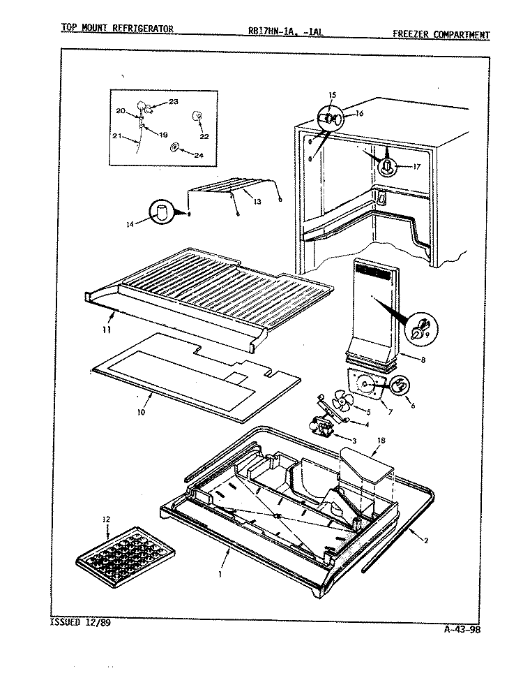 FREEZER COMPARTMENT Diagram and Parts List for RB17HA-1AL 9B47A Magic Chef Refrigerator