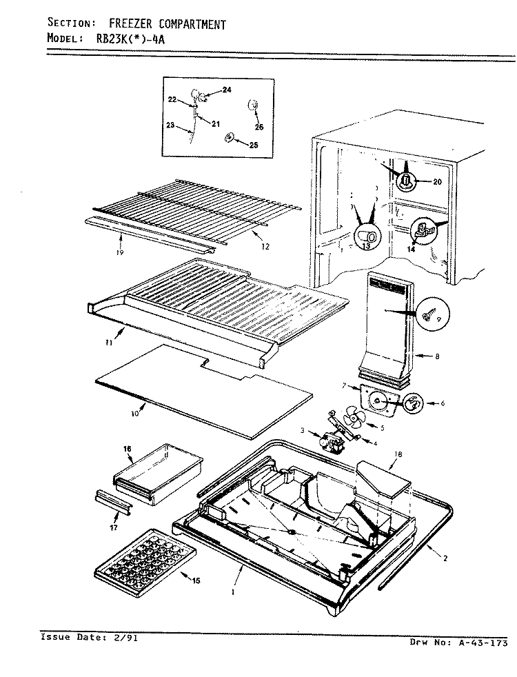 FREEZER COMPARTMENT Diagram and Parts List for RB23KN-4A AG95A Magic Chef Refrigerator