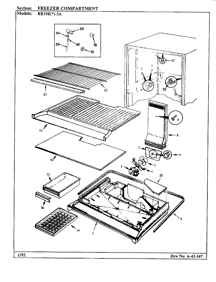 FREEZER COMPARTMENT Diagram and Parts List for RB19KA-2A AG58A Admiral Refrigerator