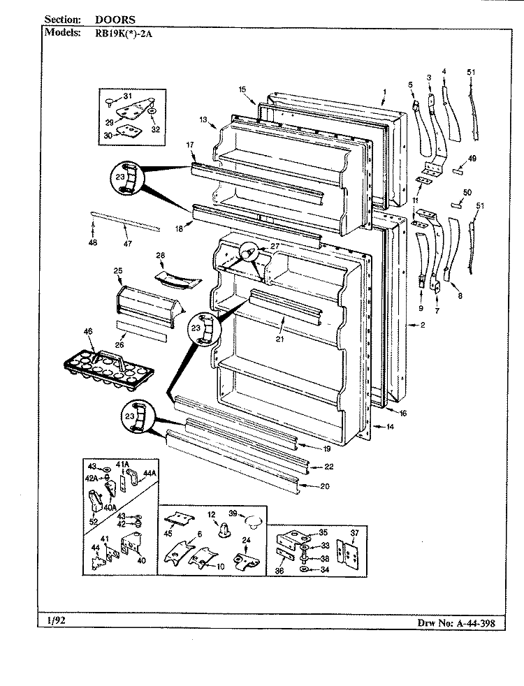 DOORS Diagram and Parts List for RB19KA-2A AG58A Admiral Refrigerator