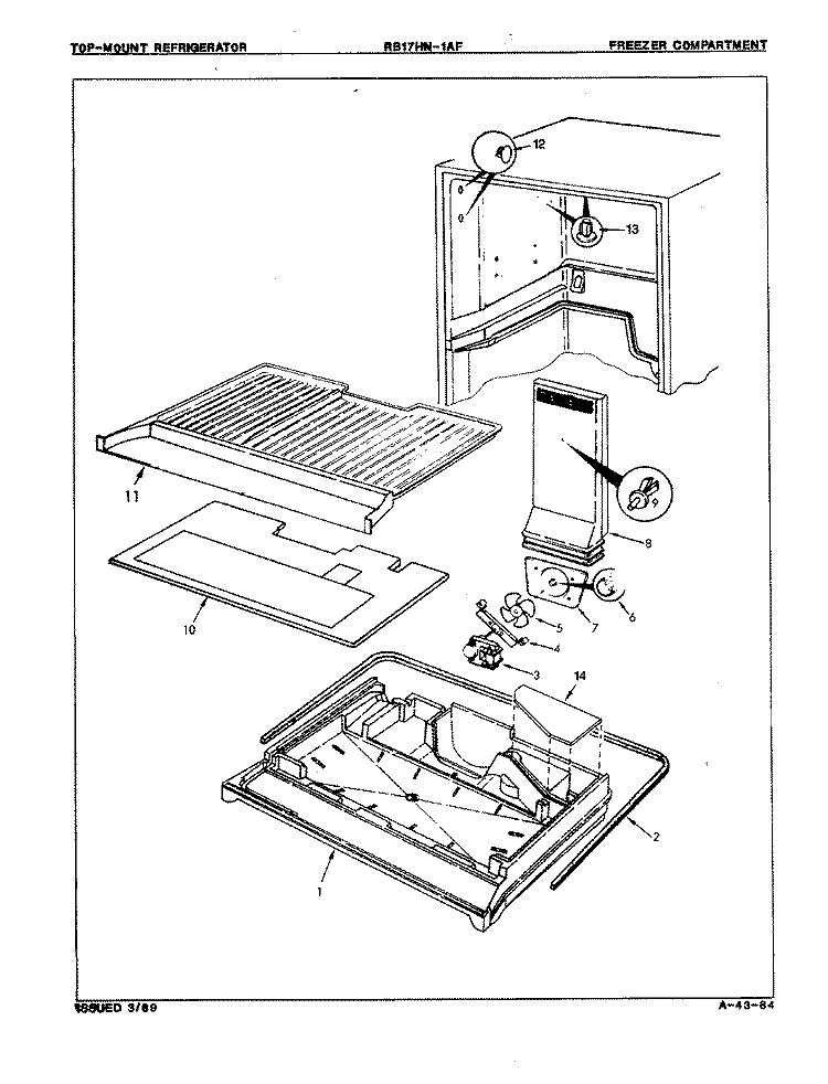 FREEZER COMPARTMENT Diagram and Parts List for RB17HA1AF 8C62A Magic Chef Refrigerator