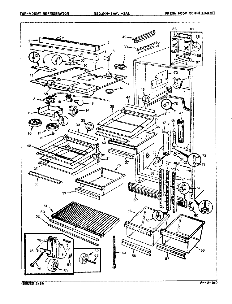 FRESH FOOD COMPARTMENT Diagram and Parts List for RB23HA-3AL 8B23B Admiral Refrigerator