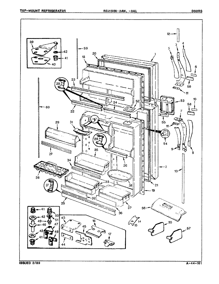 DOORS Diagram and Parts List for RB23HA-3AL 8B23B Admiral Refrigerator